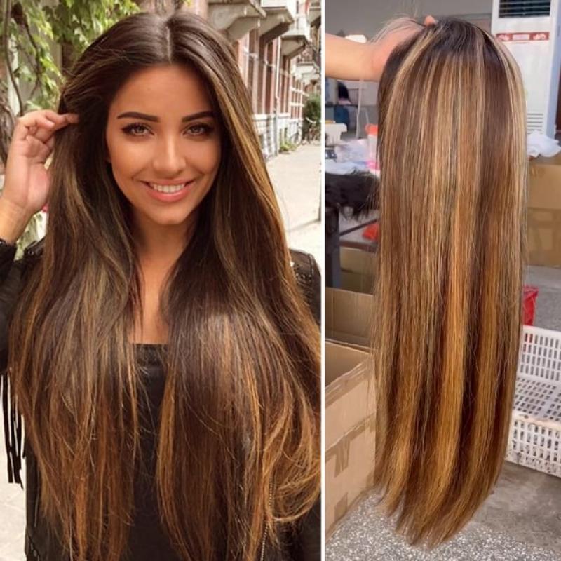 34inch highlight deep wave human hair lace frontal wig body wave straight hair 360 full lace wigs on sale clearance human hair
