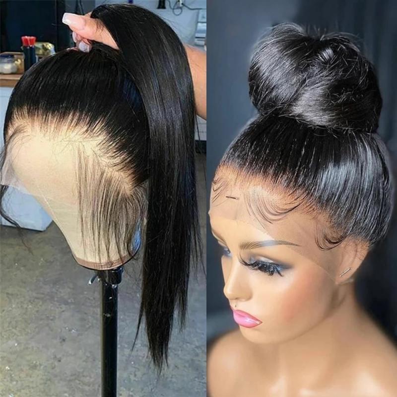 360 Full Lace Frontal Wig 30 Inch Brazilian Bone Straight 13x4 HD Transparent Lace Front Human Hair Wigs For Women Pre Plucked