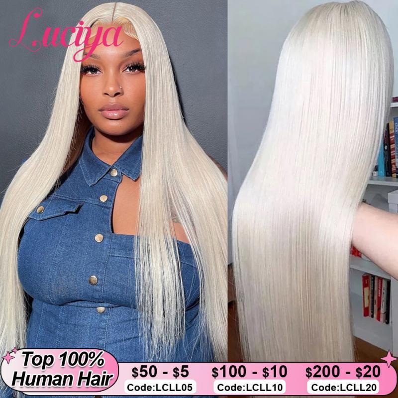 Pure Silvery White Colored Human Hair Wigs 13x4/13x6 HD Transparent Lace Front Wig Straight Brazilian 4x4 Lace Closure Wigs