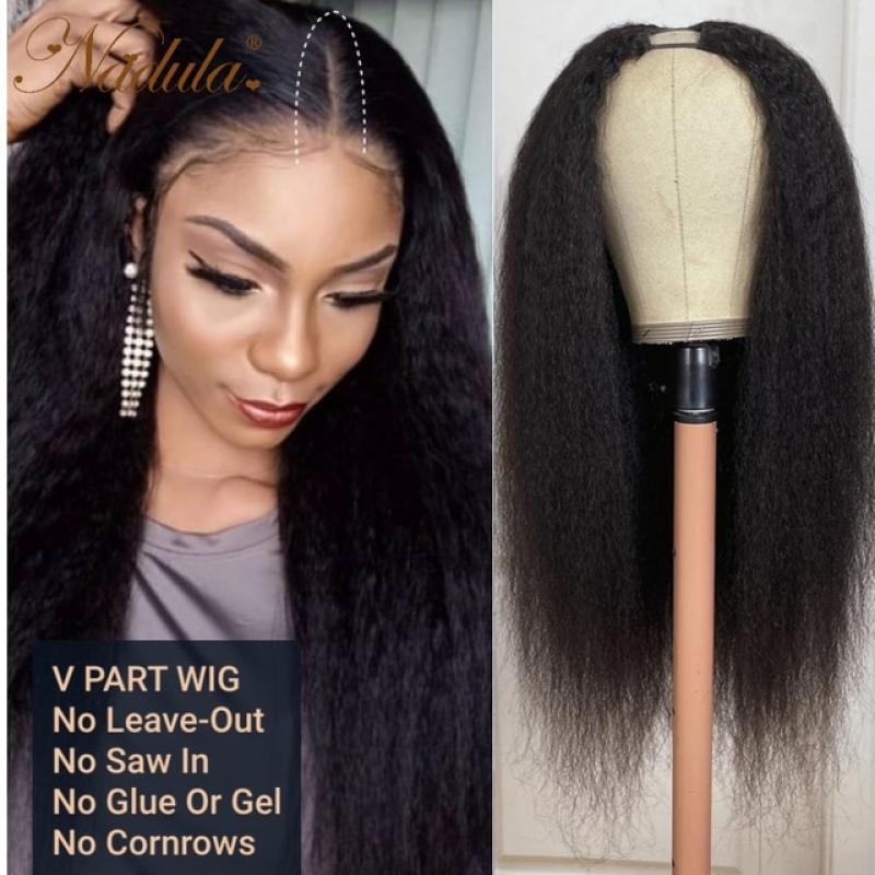 Nadula Hair Glueless V Part Wig Human Hair Wigs Affordable U Part Wigs Kinky Straight Human Hair Wigs Comfortable and Natural