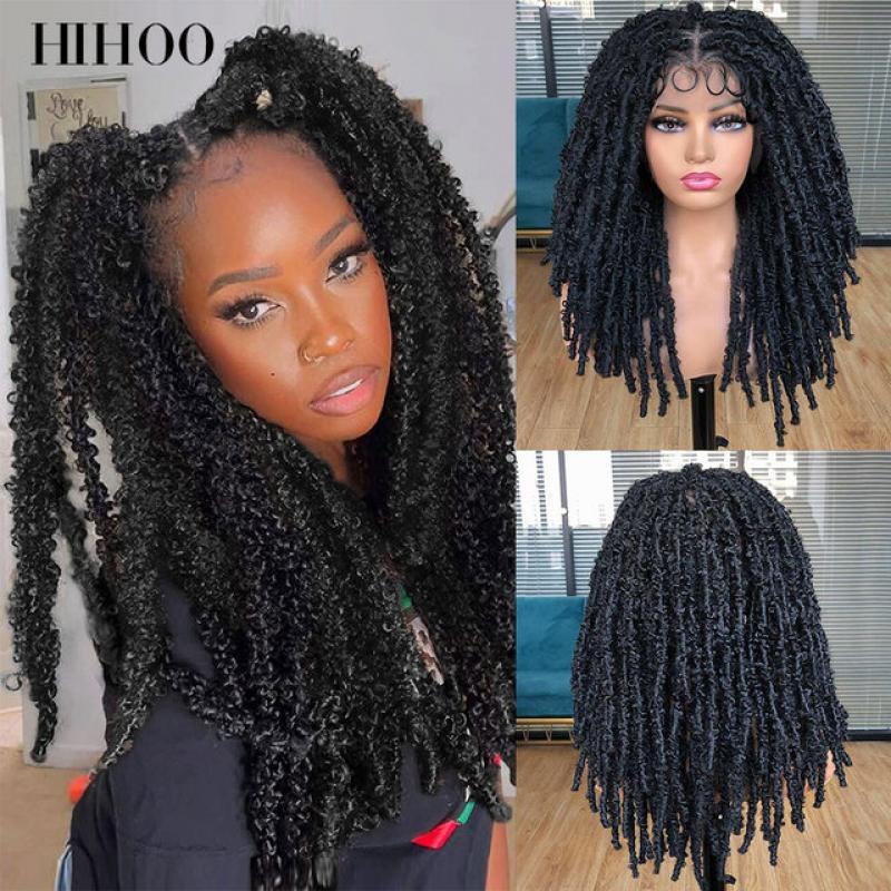 Blue Butterfly Locs Full Lace Braided Wigs For Women Crochet Hair Dreadlocks Meche Faux Locks Braids Extensions Synthetic Hair