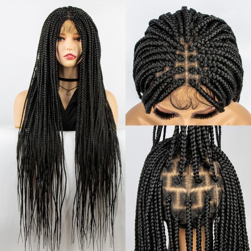 Synthetic Full Lace Wig Braided Wigs For Black Women Crochet Box Wig Braid 36 Inches Braiding Hair Knotless Box Braids Wigs