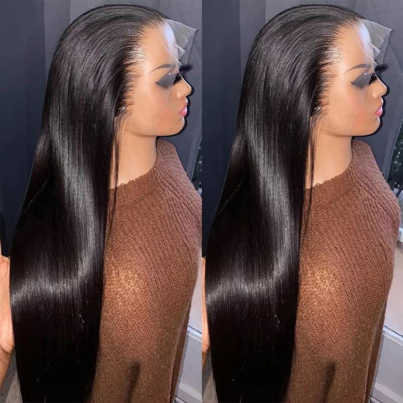 Natural Black Preplucked 26 Inch Soft Long 180%Density Silky Straight Lace Front Wig For Women Babyhair Glueless Daily Cosplay