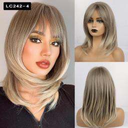 Element Synthetic Fiber Wigs For Women Long Straight Wavy Brown Blonde Wig With Bangs Heat Resistant Fashion Natural Daily Party
