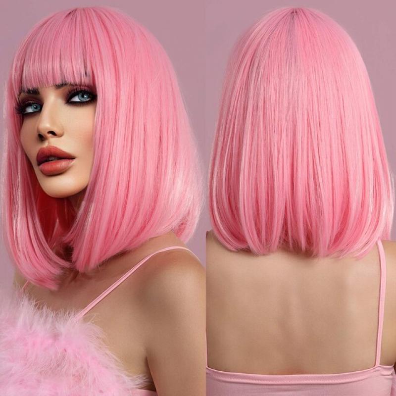 NAMM Short Straight Hair Bob Wig for Woman Daily Cosplay Lolita Wig Highlight Silvery Bob Wigs Synthetic Hair Heat Resistant