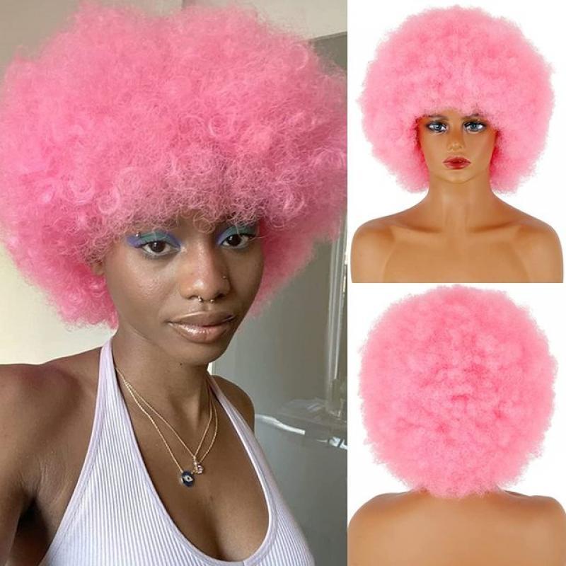 Short Synthetic Hair Afro Kinky Curly Wigs With Bangs For Black Women African Synthetic Ombre Glueless Cosplay Natural Black Wig