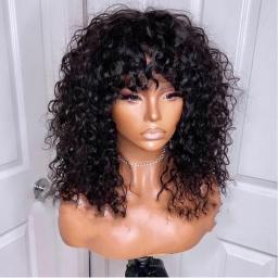 Soft Natural Black 26 Inch Long Kinky Curly Machine Wig With Bangs For Black Women High Temperature Fiber Cosplay Glueless Daily