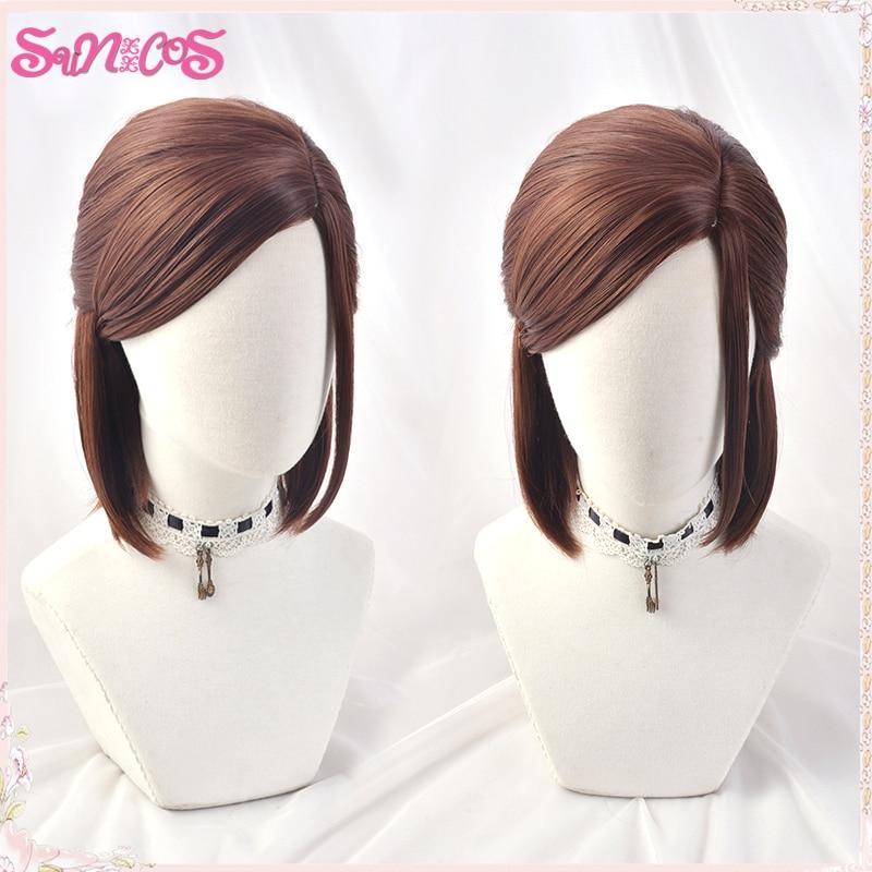 The Last of Us Ellie Cosplay Wig tattooing Game Brown Short Side Parting Hair Halloween Heat Resistant Synthetic  Free Wig Cap