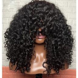 Natural Black 26 Inch Long Kinky Curly Machine Wig With Bangs For Black Women High Temperature Fiber Cosplay Soft Glueless Daily