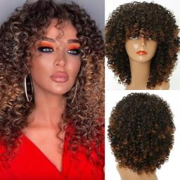 Short Brunette Curly Mixed Brown Afro Curly Wig Burgundy Blonde Black Fashion Women Synthetic Wigs High Temperature Fiber