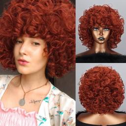 LINGHANG 10inch Afro Kinky Curly Wig Synthetic Short Wig Brown Wig Without Bangs Mixed Brown And Blonde Wig For Black Women