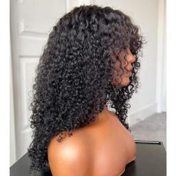 Soft Natural Black 26 Inch Long Kinky Curly Machine Wig With Bangs For Black Women High Temperature Fiber Cosplay Glueless Daily