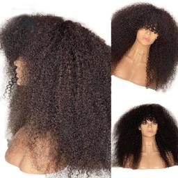 Natural Black 26Inches Kinky Curly Machine Wig With Bangs For Black Women High Temperature Fiber Cosplay Glueless Daily Use Wig