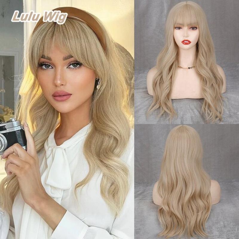 Long Straight Wine Red Wig With Bang Synthetic Wigs for Women Heat Resistant Natural Hair for Daily Halloween Cosplay Party