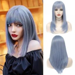 Strawberry Blonde Brown Wig With Bangs Cosplay Synthetic Hair Wigs X-TRESS Medium Length 20inch Straight Wig Hairpiece For Women