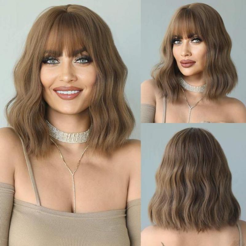 7JHH WIGS Highlight Silvery Black Short Wig with Bangs for Woman Natural Synthetic Straight Hair Bob Wig Heat Resistant Fiber