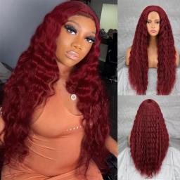 Black Wine Red Blond Split Afro Wig Long Curly Wig Natural Synthetic Hair For Ladies Party Ladies Bob Wig