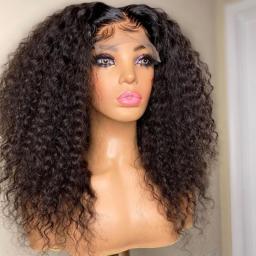 Preplucked Glueless 28Inch 180 Density Short Bob Kinky Curly Natural Black Lace Front Wig For Women With BabyHair Daily Cosplay