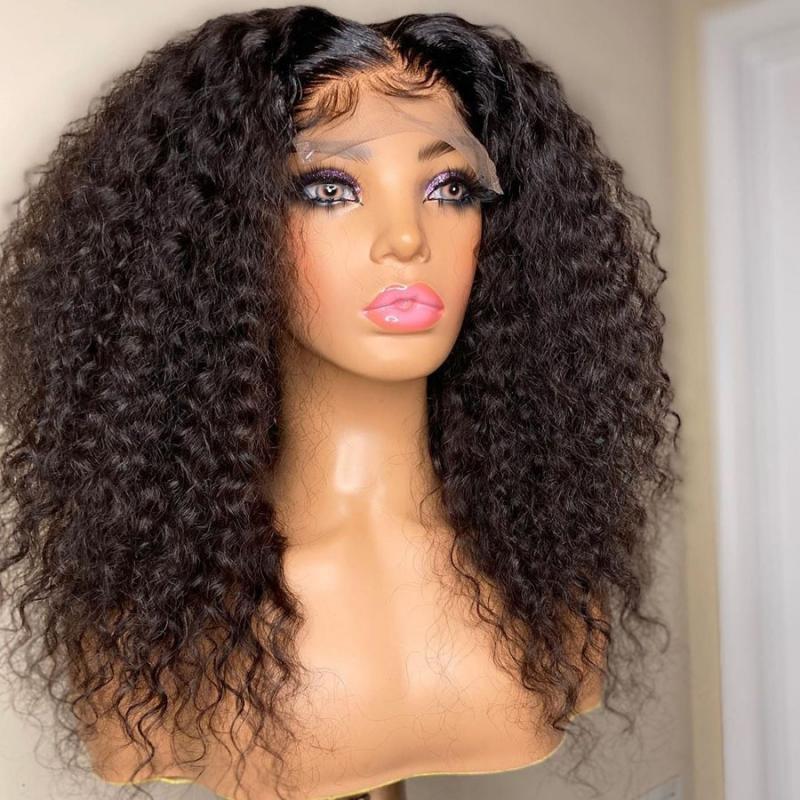 Preplucked Glueless 28Inch 180 Density Short Bob Kinky Curly Natural Black Lace Front Wig For Women With BabyHair Daily Cosplay