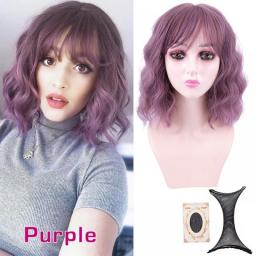 14inch Synthetic Short Bob Wig Body Wave Green Wigs With Bangs Colorful Cosplay Daily Party Wig For Women Natural As Real Hair