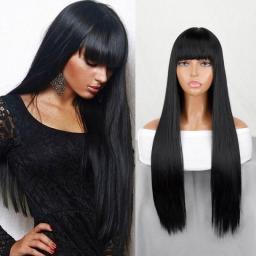 Black And White Long Straight With Bangs Wig Rayon Heat Resistant For Ladies Everyday Cosplay Party Festival