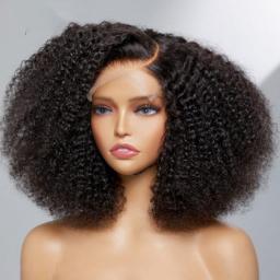 Short Bob Glueless Soft Natural Black 180Percent Density Kinky Curly Preplucked Deep Lace Front Wig  For Women BabyHair Daily Cosplay