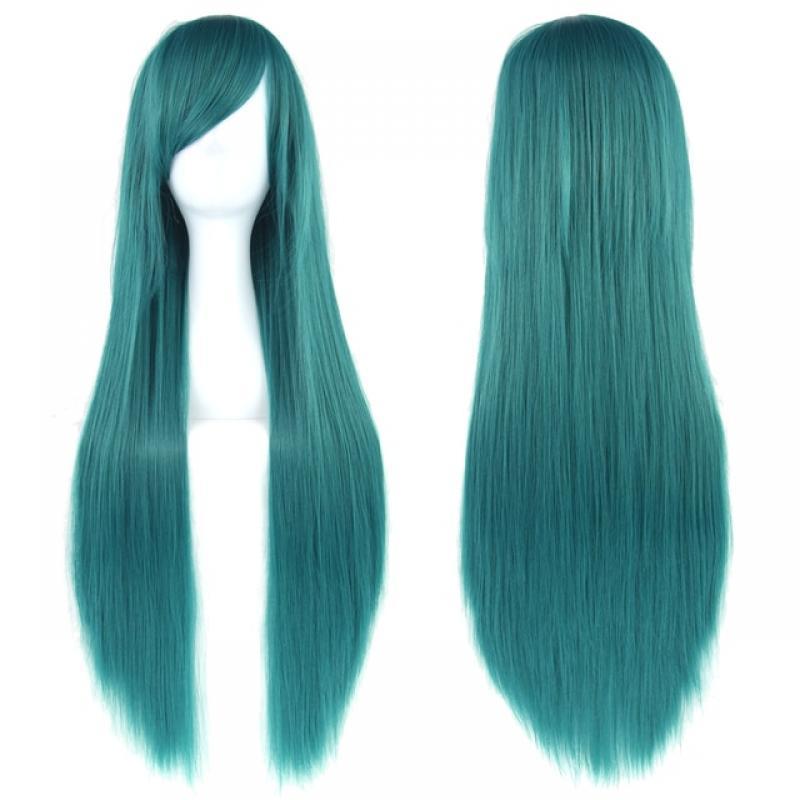 Soowee 30 Colors 80cm Long Straight Wigs Pink Green Party Hair Accessories Synthetic Hair Cosplay Wig for Women