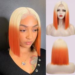 AISI BEAUTY Ombre Yellow Green Wigs For Women Synthetic Short Straight Bob Wigs Middle Part Blonde Orange Black Red Cosplay Wig