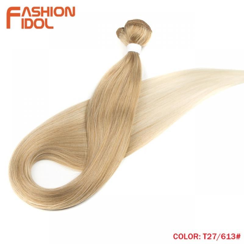 FASHION IDOL 36 inch Yaki Straight Hair Bundles 120G Ombre 613 Brown Synthetic Hair Weave Ponytail Hair Extensions Free Shipping