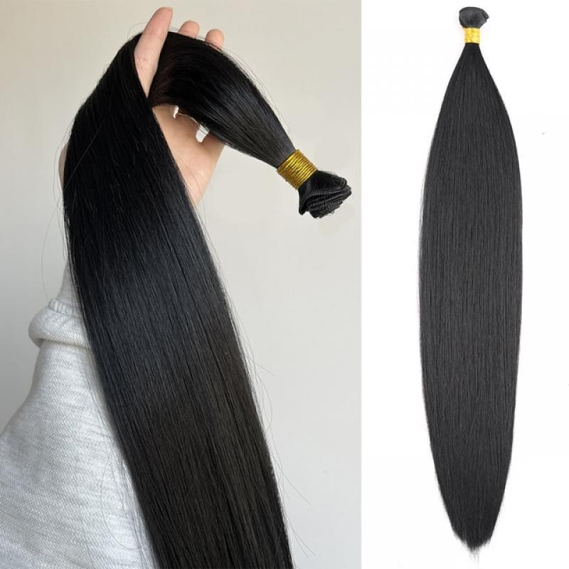 Synthetic Bundles Hair Extensions Heat Resistant Fiber Yaki Fake Hairpiece Free shipping Black Blonde 24