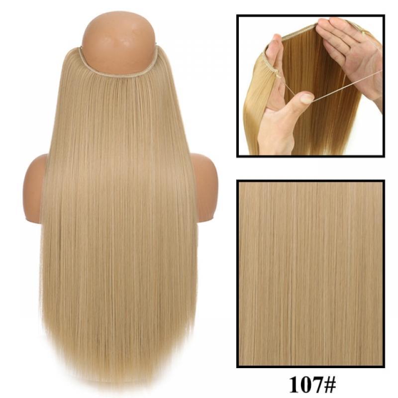 No Clip in Halo Hair Extension Synthetic Natural Hair Extensions Fish Line Blonde One Piece False Hairpiece Fake Hair Piece