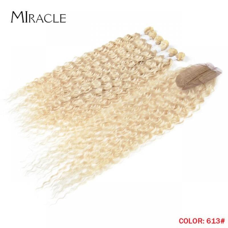 Synthetic hair Extensions Afro Kinky Curly Hair Bundles With Closure  Ombre Brown Golden 30 inch Soft  Super Long Wave Hair Weav