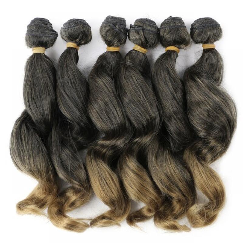 14/18 Inch Synthetic Ombre Yaki kinky Curly Weave Bundles Hair 6Ps/Lot Nature Brown Color Wavy Bundles Hair Extensions