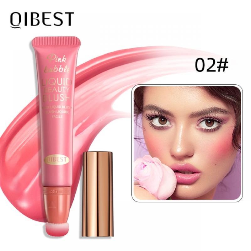 QIBEST Liquid Contour With Cushion Applicator Shimmer Highlight Moisturizing Cream Natural Soft Liquid Blush For Cheeks Cosmetic