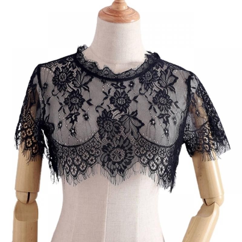 women lace blouse round neck short fake collar women's short sleeve bottomed hollow fake collar versatile