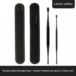 2pcs/set Ear Cleaning Earpick Scoop Spiral Double-Headed Ear Picking Silicone Ear Canal Wax Removal Tools With Storage Bag