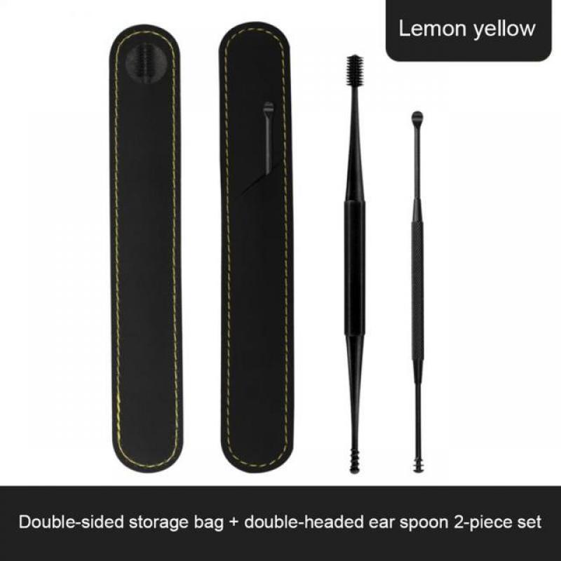 2pcs/set Ear Cleaning Earpick Scoop Spiral Double-Headed Ear Picking Silicone Ear Canal Wax Removal Tools With Storage Bag