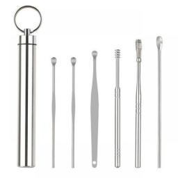 Stainless Steel Ear Spoon Earwax Picking Tool Integrated People Childrens Spiral Barbecue Ear Spoon Ear Cleaner 6 Piece Set