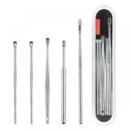 6-Piece Set Stainless Steel Ear Picking Tool Ear Scoop Adult Spiral Ear Wax Picker Earpick Remover Cleaning Piercing Kit Cleaner