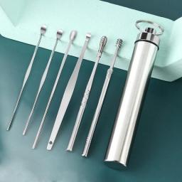 6pcs/set Stainless Steel Ear Picking Tool Set Ear Cleaner Ear  Ear Cleaning Spoon Ear Protector Health Care Dirt Remover
