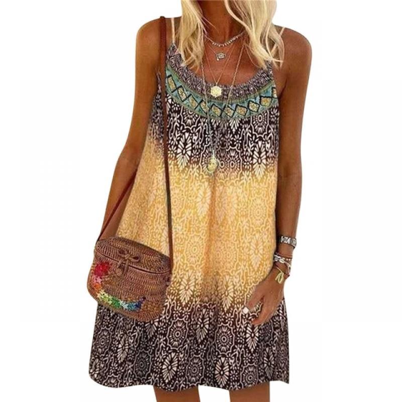 Summer Printed Sling Dress Ladies Bohemian Loose Ladies Dress A-line Beach Casual Elegant Mini Dress