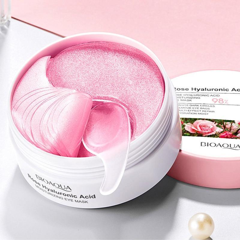 60pcs BIOAQUA Rose Hyaluronic Acid Eye Mask Anti Dark Circles Eye Bags Moisturizing Anti-Wrinkle Eye Patches Skin Care Products