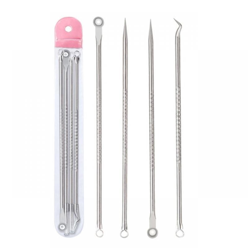 4PCS Acne Blackhead Comedone Black Spot Pimple Blemish Remover Skin Care Women Beauty Acne Treatment Pore Cleanser Needle Hook