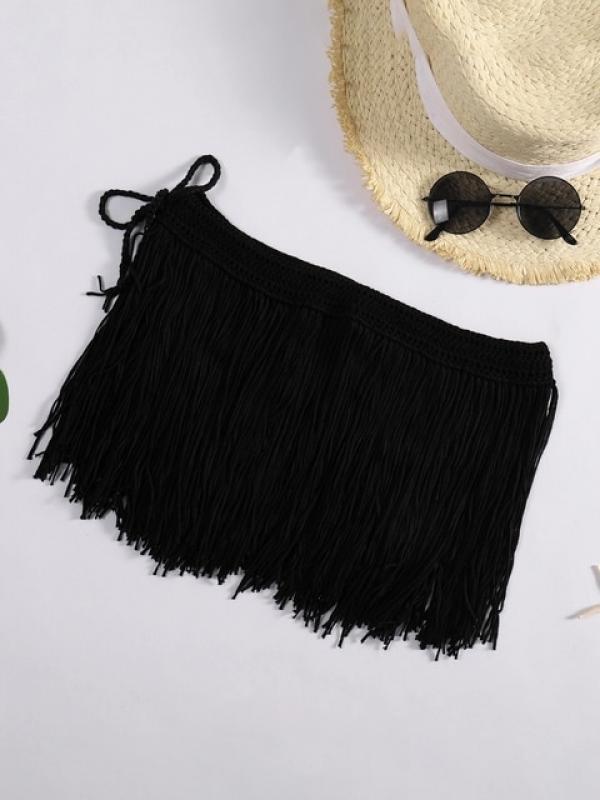 Women’s Sexy Sheer Hollow Out Beach Maxi Knit Skirt Split Tassels Beachwear Summer Crochet Cover Up Skirts Dropshiping Hot Sell
