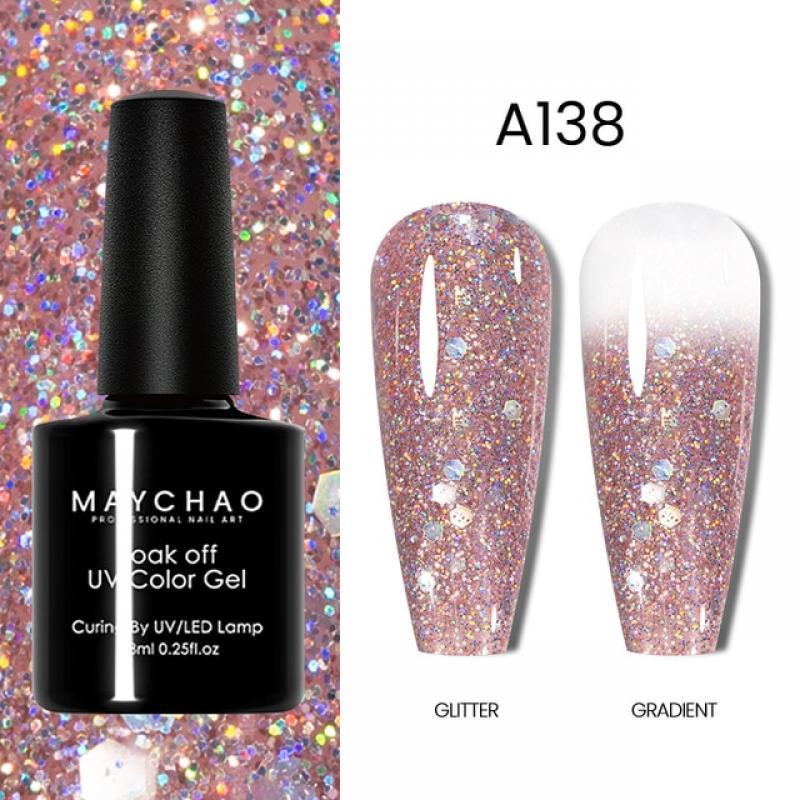 MAYCHAO Glitter Gel Nail Polish 7.3ml Semi-permanent Sequins Shiny Gel Base Top Coat Soak Off UV LED Varnish Nail Art Decoration