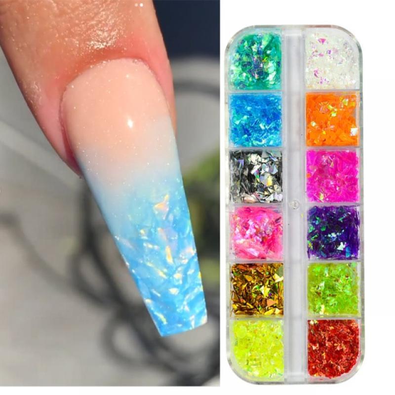 Iridescent Mixed Hexagon Nail Glitter Sequins Holo Flakes Nail Art Powder Gel Polish Paillette Manicure Accessories LADJ01-12-2