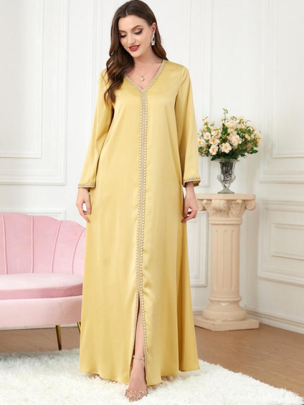 A Two-piece Turkish Indian Abaya Arab Embroidered Chiffon Party Gown Dress for Muslim Embroidered Chiffon Party Gown Dress