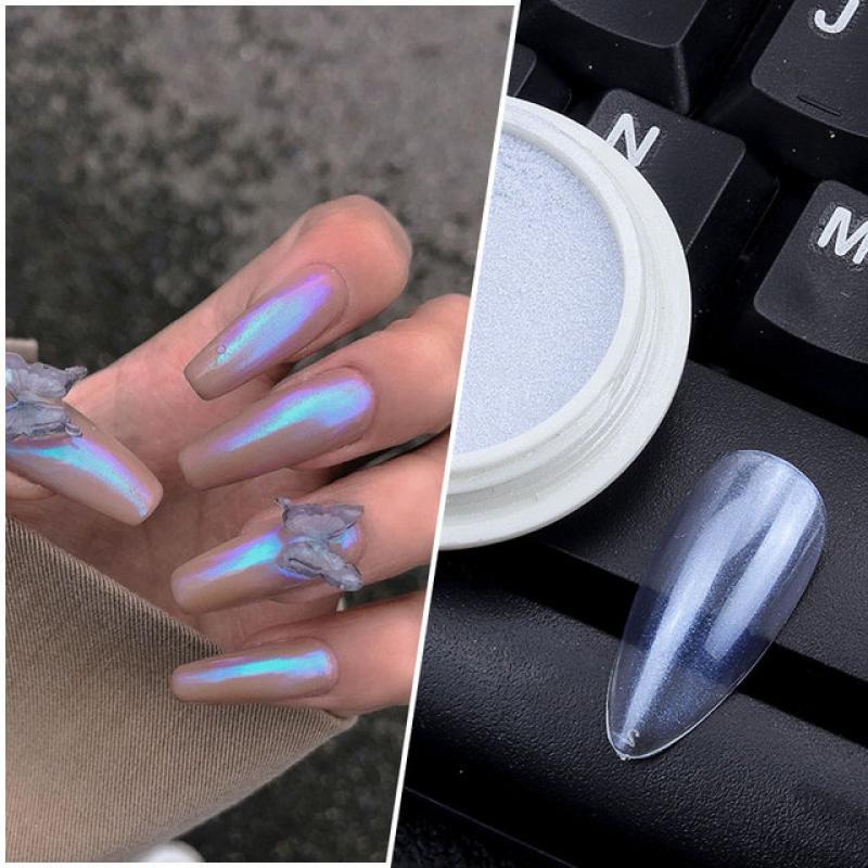 Shinning Iridescent Silver Black Nail Sugar Glitter Powder White Color UV Gel Polish Chrome Pigment Dust Nails Art Decoration