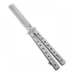 Foldable Comb Stainless Steel Practice Training Butterfly Knife Comb Beard Moustache Brushe Salon Hairdressing Hair Styling Tool