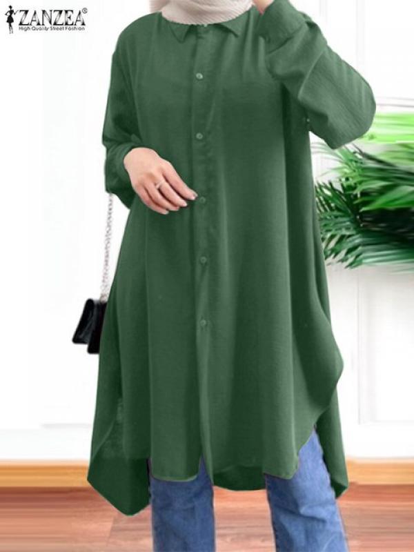ZANZEA Muslim Fashion Blouse Turkey Ramadan Abaya Tops Long Sleeve Elegant Casual Shirt Spring Vintage Party Solid Color Blusas